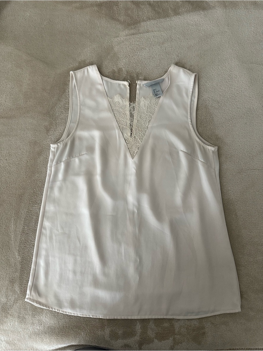 H&M Sleeveless Lace-Trim Silky V-Neck Top - White/Cream